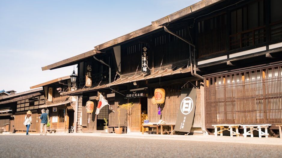 Takayama alleyway cobbled street wooden shophouse